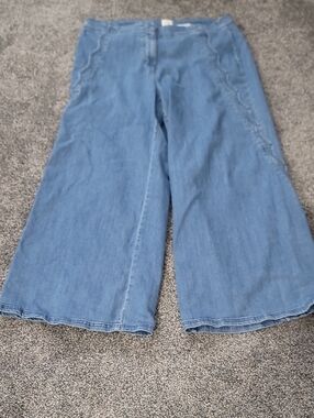 Maeve Light Blue Wide-Leg Jeans with Scallop Detail